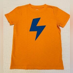 NWOT Primary Kids Bolt Tee - Cantaloupe Orange with Blueberry Lightning Bolt